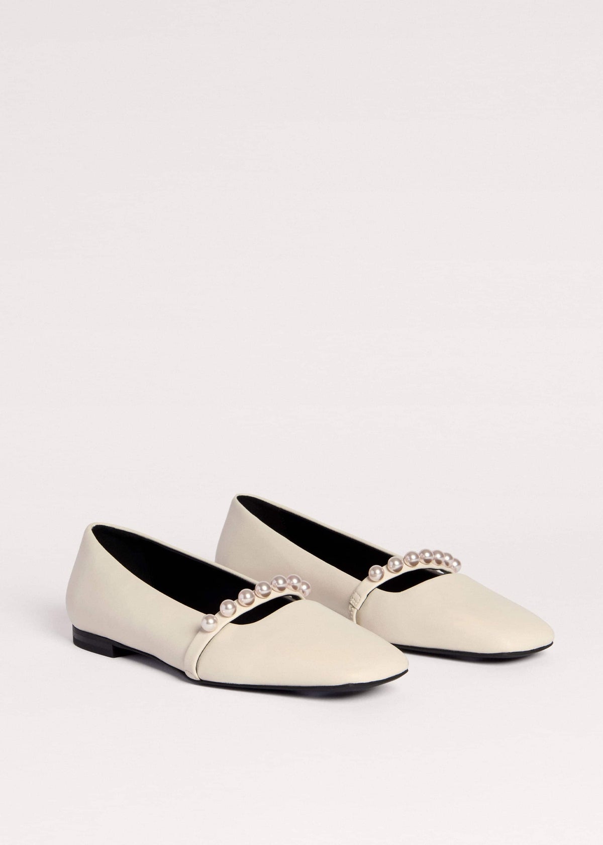 Off White Faux Pearl Square Toe Ballerina Flat | ME+EM