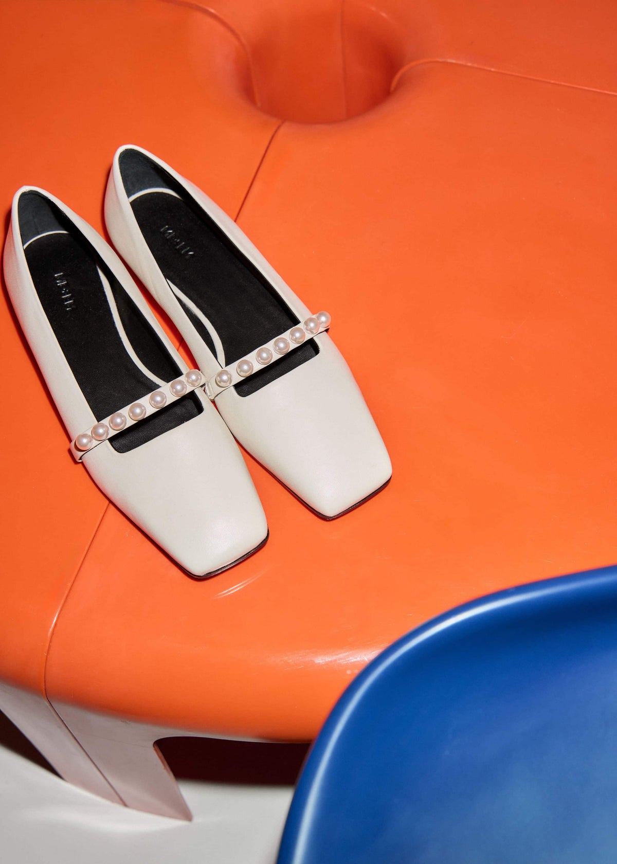Off White Faux Pearl Square Toe Ballerina Flat | ME+EM