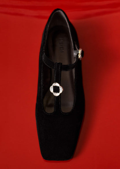 Black Square Toe T-Bar Flat | ME+EM