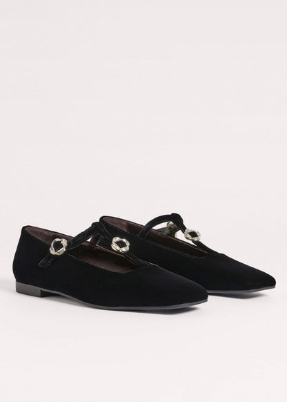 Black Square Toe T-Bar Flat | ME+EM
