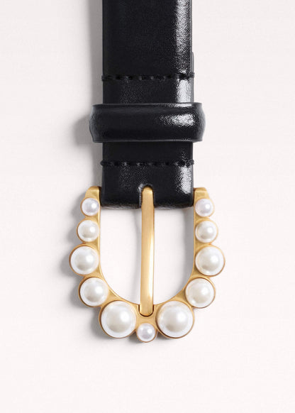 Black Faux Pearl Buckle Belt | ME+EM