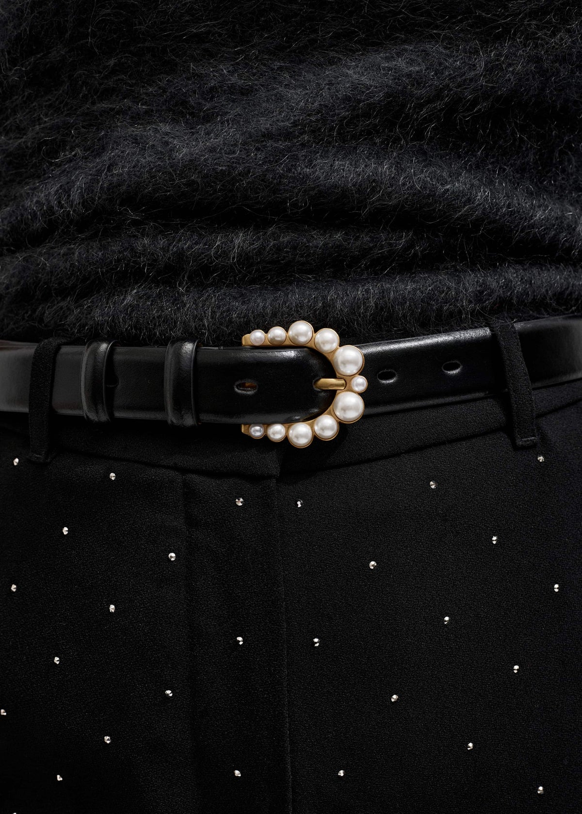 Black Faux Pearl Buckle Belt | ME+EM