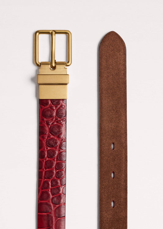 Red Italian Croc Print Reversible Belt | ME+EM