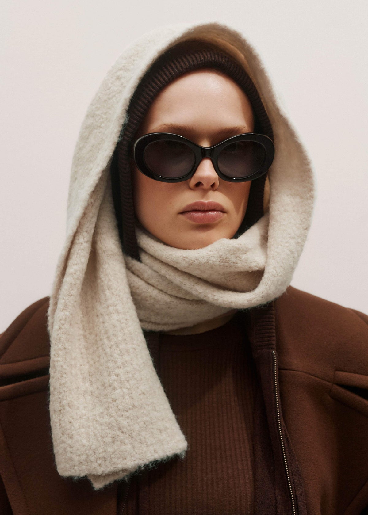Oatmeal Merino Wool Bouclé Knit Scarf | ME+EM