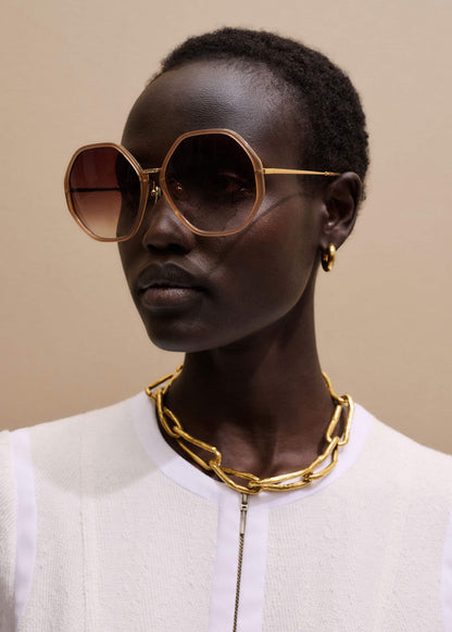 Smokey Nude Heptagonal Frame Sunglasses | ME+EM