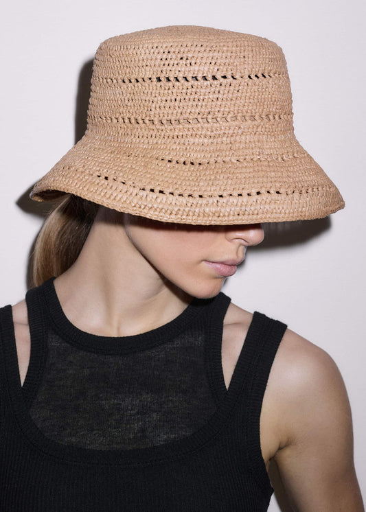 Brown Summer Raffia Bucket Hat | ME+EM
