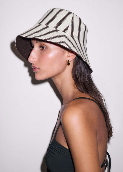 Brown Striped Reversible Bucket Hat | ME+EM